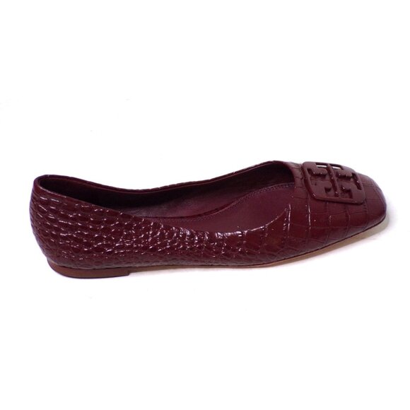 TORY BURCH Croc Embossed Logo Ballet Flats Shoes Claret 8 - Picture 6 of 10